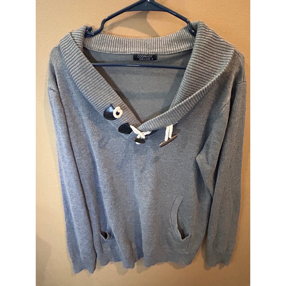 COOFANDY Shawl Collar Sweater Mens Small Gray Excellent Toggle‎ Pullover Knit